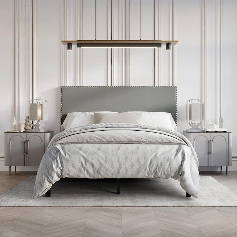 CraftPorch Modern Linen Silver Finish Nailhead Upholstered Bed