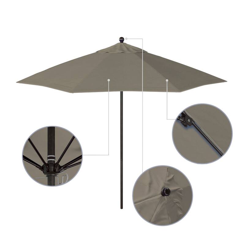 California Umbrella 9' Rd. Aluminum Frame, Fiberglass Rib Market Umbrella, Push Open, Bronze Finish, Pacifica Fabric