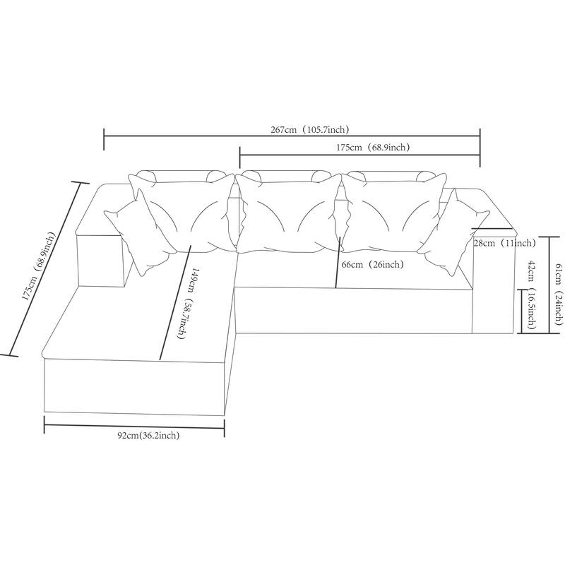 105" Corduroy Sectional Sofa with Chaise, Modern L-Shaped Modular Couch with Deep Seats, Plush Upholstered Living Room Sofa