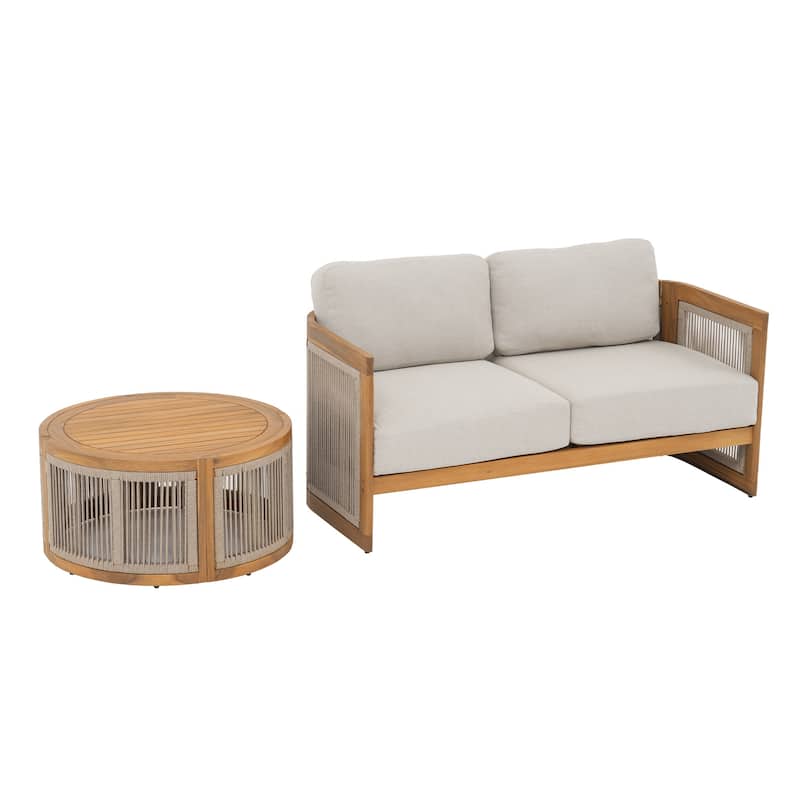 Outdoor 2-personWooden Conversation Sofa Set