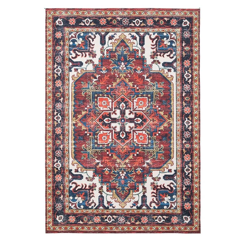 KUKOON Washable Terracotta Vintage Aztec Area Rug