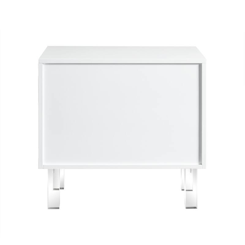 HomeRoots 24" White and Clear Wood and Acrylic End Table With Two Drawers - 27' X '24' X '18