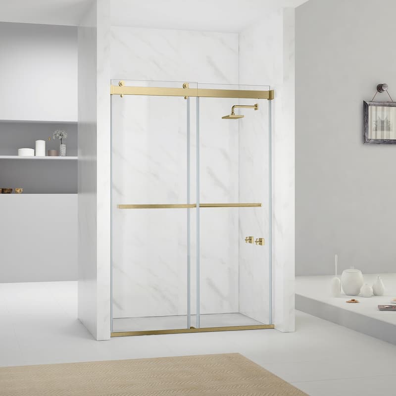 Spezia 60"W x 76"H Sliding Frameless Shower Door in Brushed Gold