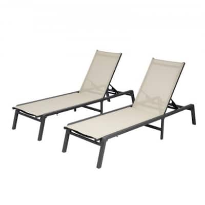 Grey and Black Outdoor Folding Chaise Lounge Chair with Adjustable Backrest and Aluminum Frame - 43.7” x 23.43” x 4.13”