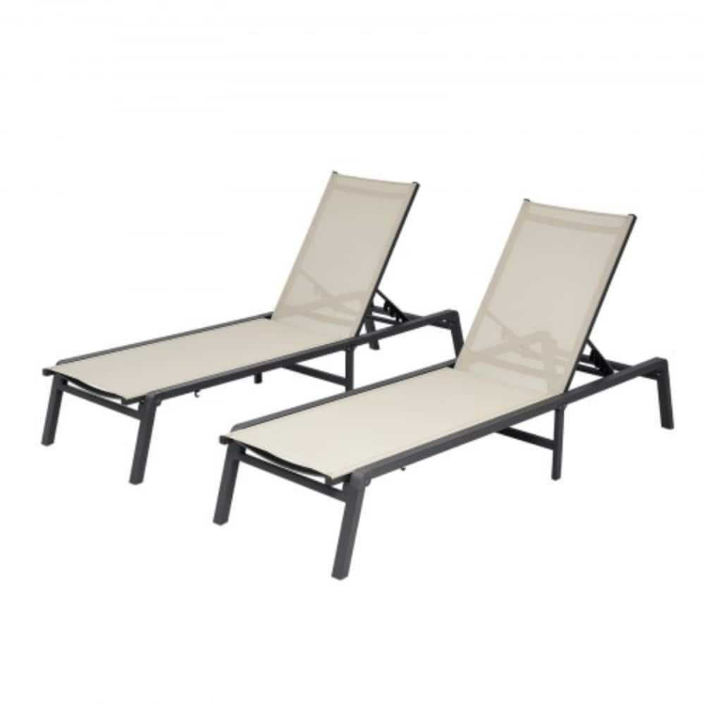 Grey and Black Outdoor Folding Chaise Lounge Chair with Adjustable Backrest and Aluminum Frame - 43.7” x 23.43” x 4.13”