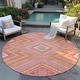 preview thumbnail 87 of 127, Machine Washable Indoor/ Outdoor Global Boho Chantille Rug Coral - 8' x 8'