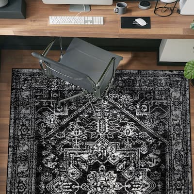 Black Ivory Vintage Medallion Stylish and Durable Area Rug
