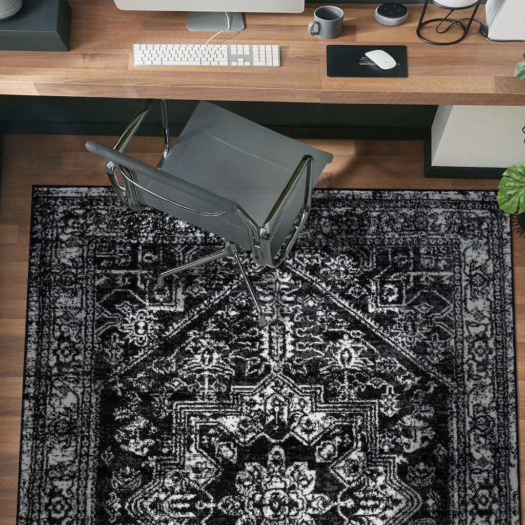 Black Ivory Vintage Medallion Area Rug, Durable & Pet Friendly