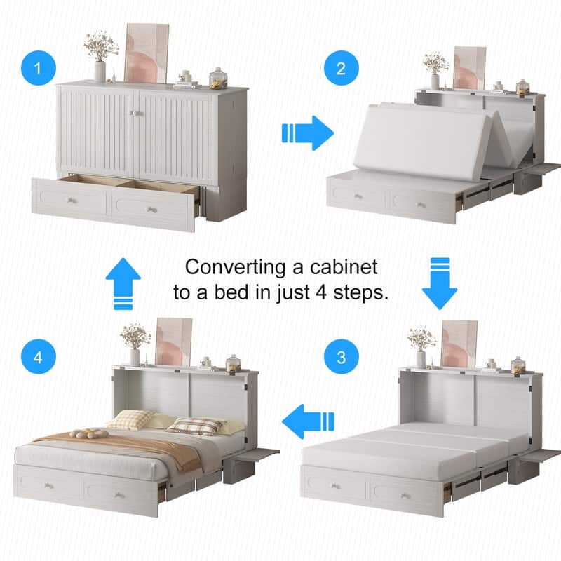 Mixoy Murphy Bed,Cube Foldable Cabinet Bed with Charging Station