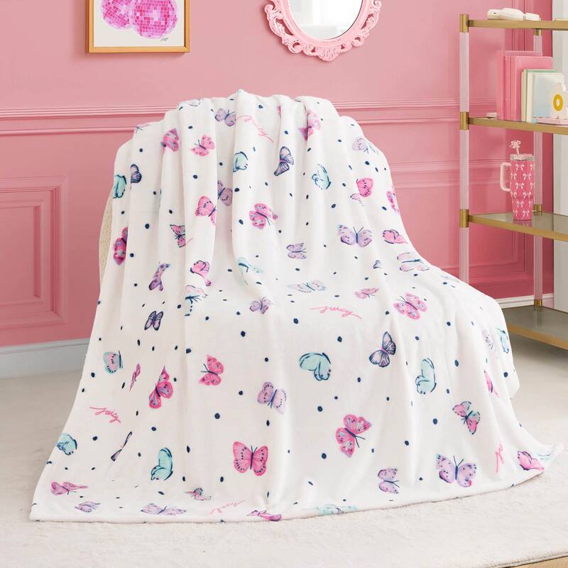 Juicy Couture 50"x70" Plush Kids Throw Blankets - 50" x 70" - Butterfly Pink