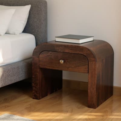 HomeRoots 16" Walnut Solid Wood One Drawer Nightstand