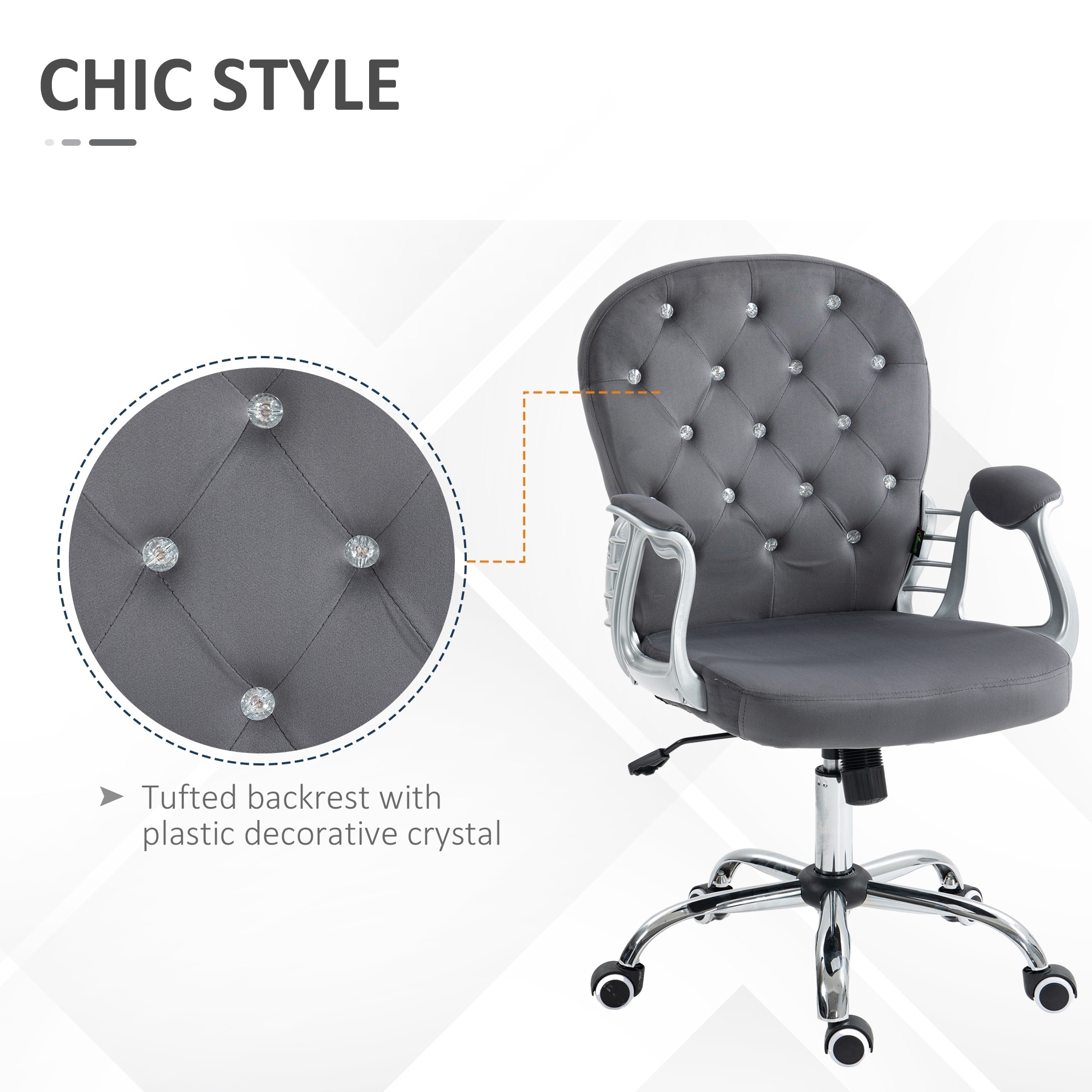 Velvet Home Office Chair, Button Tufted Desk Chair with Padded Armrests