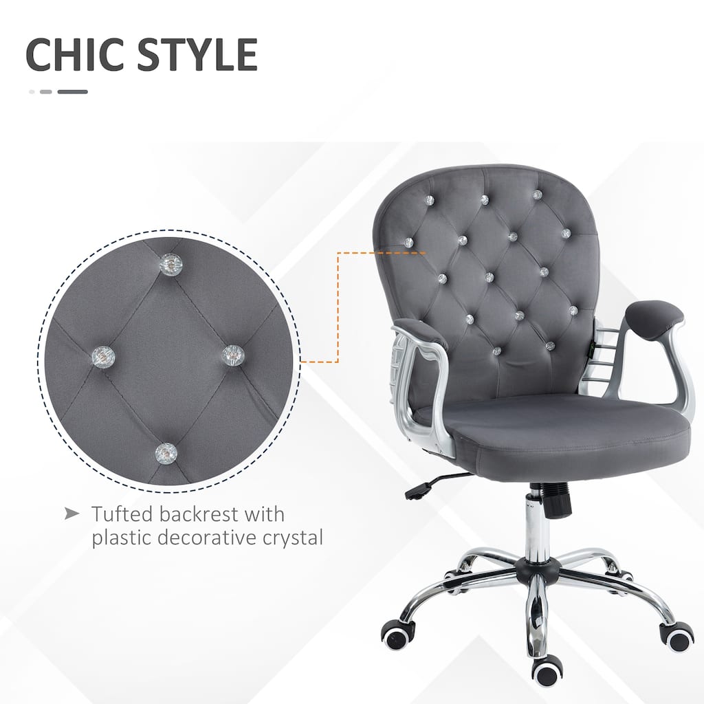 Velvet Home Office Chair with Swivel Wheels, Button Tufted Upholstered Desk Chair, Computer Chair with Adjustable Height