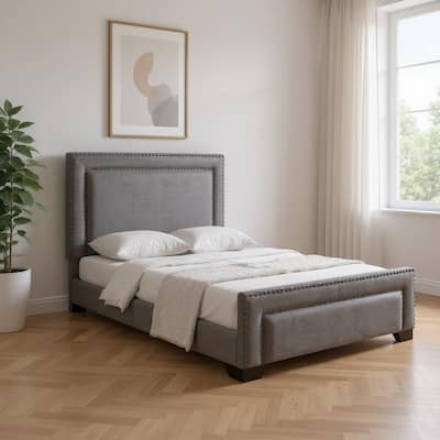 HomeRoots Gray Tufted Velvet Upholstered Queen Bed Frame