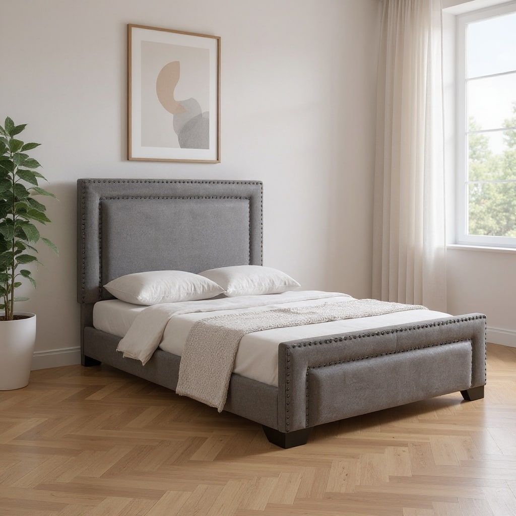 HomeRoots Gray Tufted Velvet Upholstered Queen Bed Frame