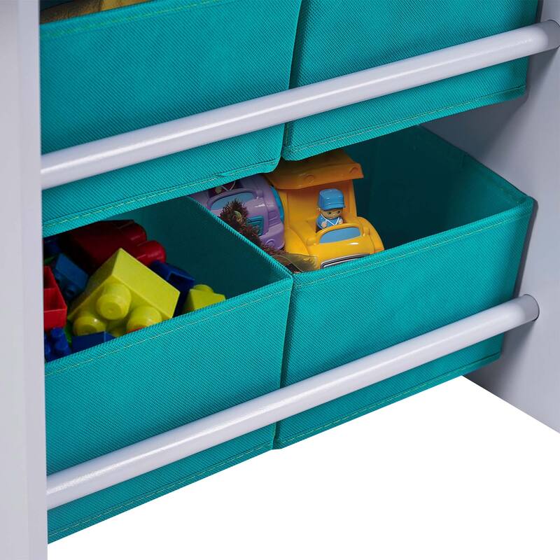 Kids Art Play Activity Table with Storage Shelf and Chair Set with Storage Baskets, Blue & Grey