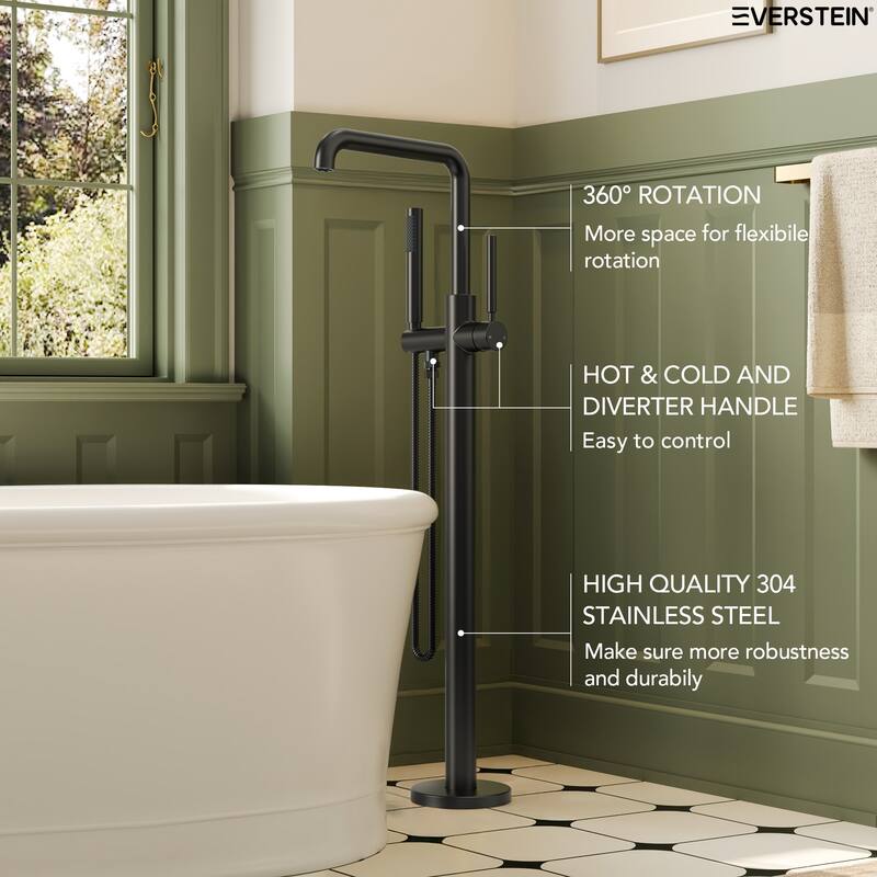 Freestanding Tub Faucet with Hand Shower,Modern Floor-Mount Bathtub Faucet
