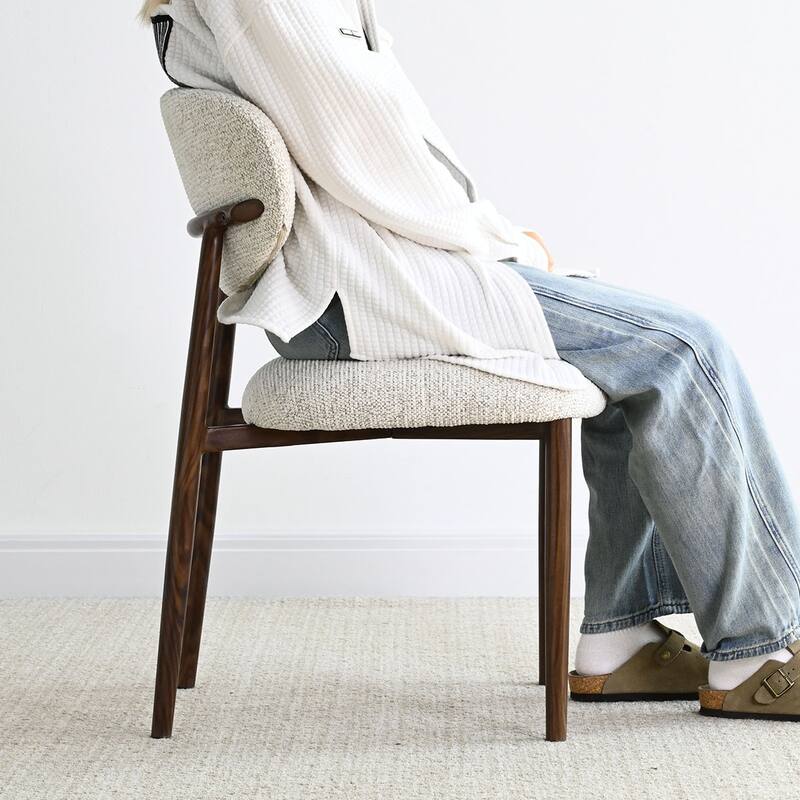 Set of 4 Mid‑Century Upholstered Dining Chairs with Wood‑Grain Metal Legs