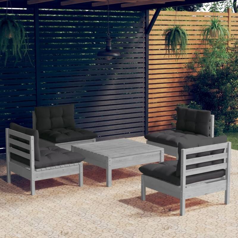 vidaXL Solid Pinewood Patio Lounge Set 8 Piece with Cushions Multi Colors - Grey