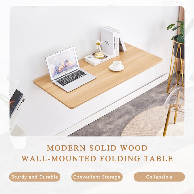 Versatile Folding Side Table Wall Mounted Magazine Holder Workbench Fold Down Desk with Smooth Rounded Corners and Wood Grain
