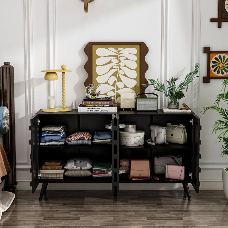 Contemporary Buffet Cabinet Side Table Bookshelves Lacquer Carved Door