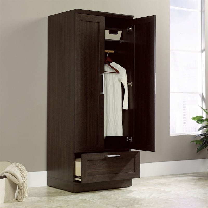 Bedroom Wardrobe Armoire Cabinet in Dark Brown Oak Wood Finish - 28.97"W x 20.94"D x 71.18"H