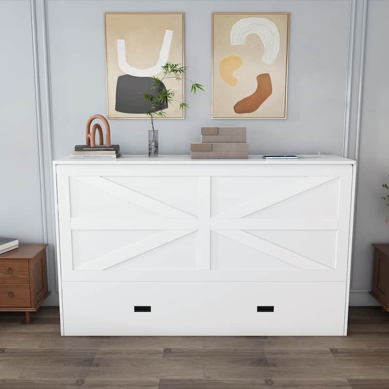 Full Size Foldable Murphy Bed Cabinet with Storage and Charging