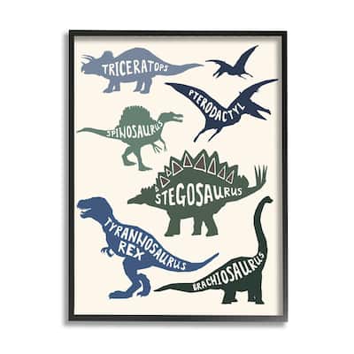 Stupell Simple Dinosaur Types Silhouette Names Diagram Framed Wall Art - Blue