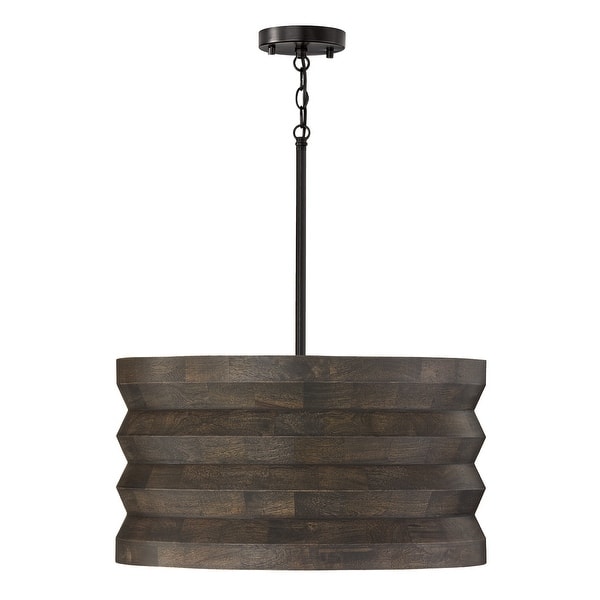 slide 2 of 4, 22" W x 12" H 1-Light Pendant in Matte Black and Handcrafted Mango Wood in Espresso Stain - 22"W x 11.75"H 22"W x 11.75"H - Espresso Stain and Black