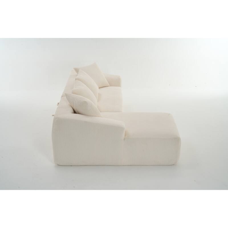 101.6" L-Shaped Corduroy Sectional Sofa with Chaise & Pillows