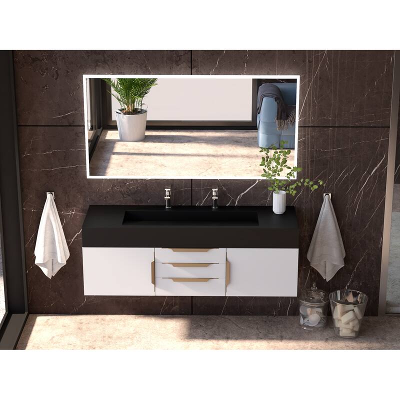 Nile 60" Wall Mounted Bathroom Vanity Set w/ Black Top