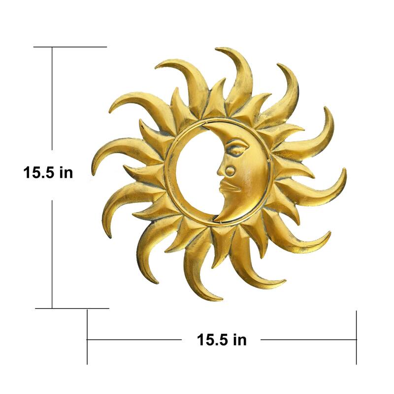 Half Moon and Sun Face Hanging Wall Decoration - 15.5" - Gold