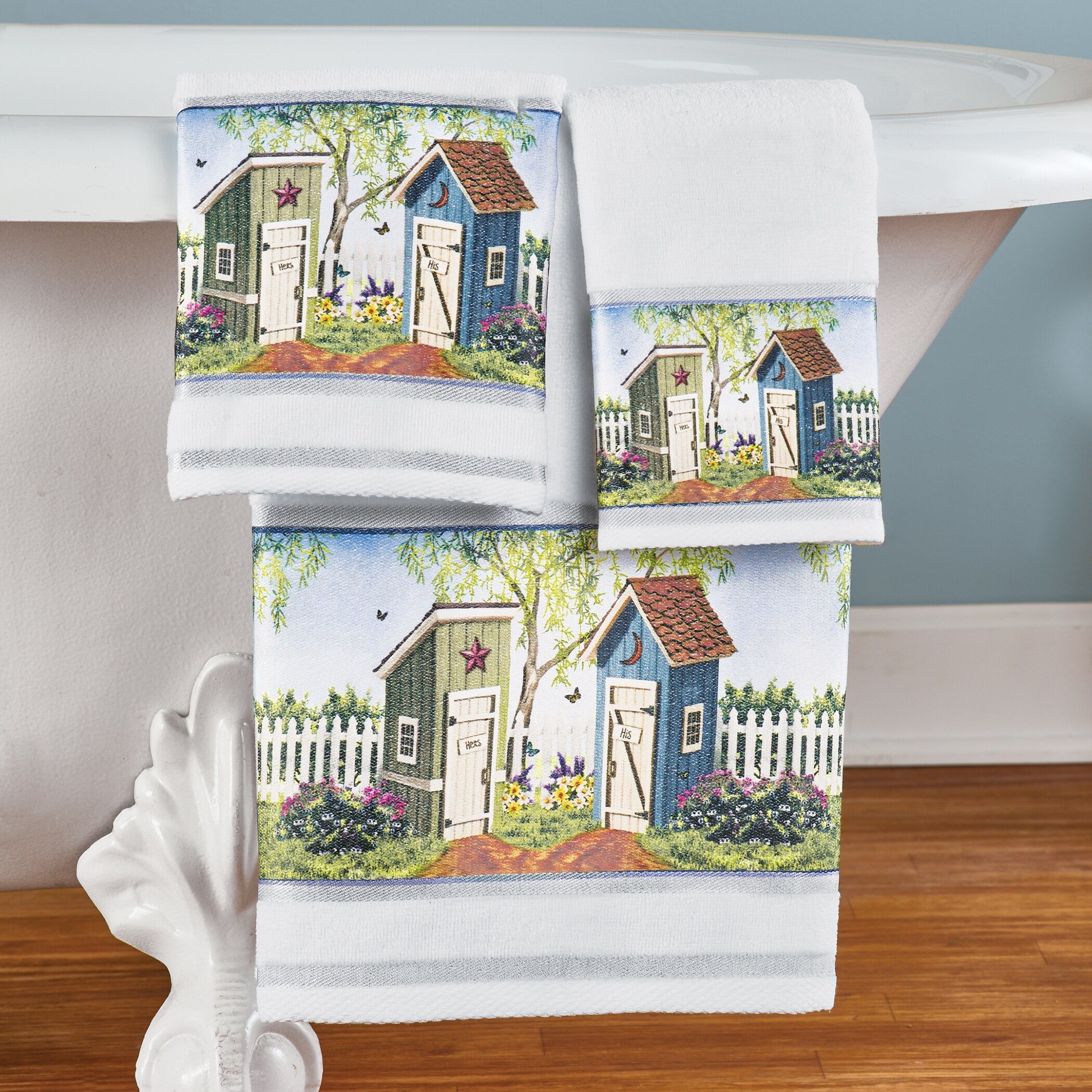 His Hers Garden Outhouse Scene 3 Piece Bath Towel Set 10.500 x 5.500 x 3.000 On Sale Bed Bath Beyond 37365443