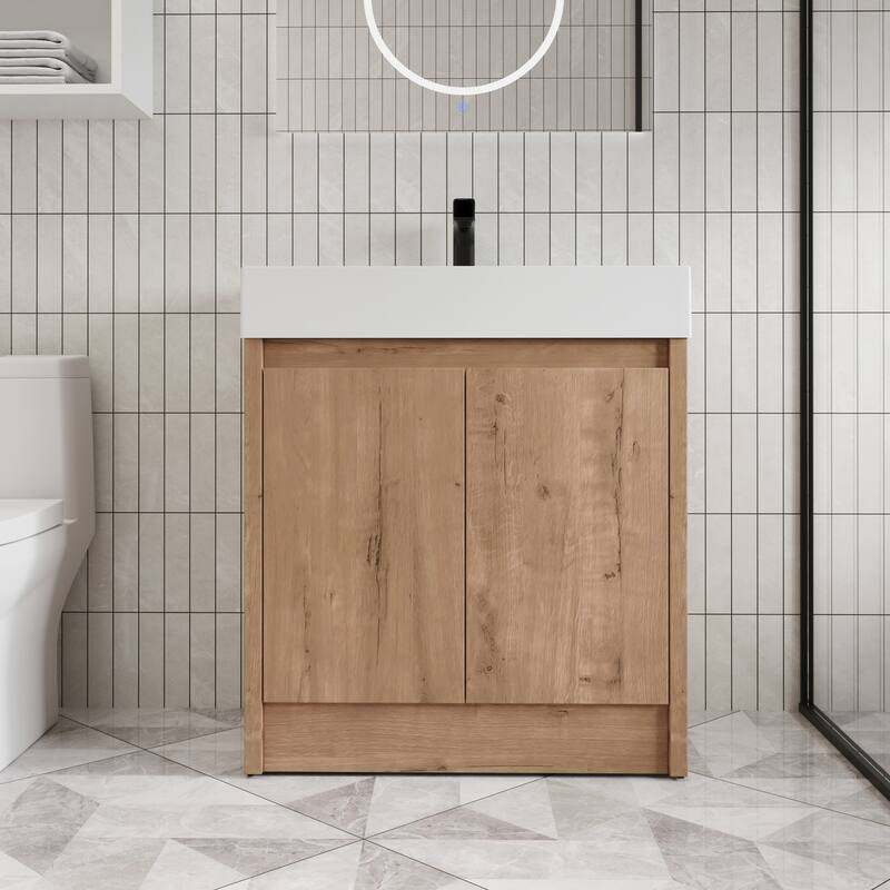 Beingnext 24"/30"/48"/60" Bathroom Vanity with Sink, Freestanding Bathroom Vanity with Soft Close Door - 29.5"W x 18.1"D x 35"H - Imitative Oak