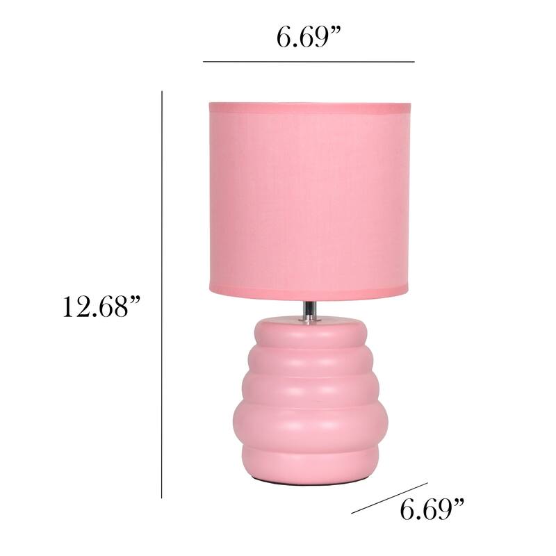 Ribbed Ceramic Table Lamp with Drum Shade - 12.75" - Pink