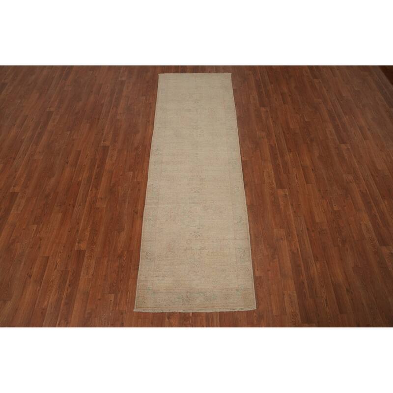 Hand Knotted Oriental 100% Wool Carpet Bordered Beige & Ivories Ziegler Runner Rug - 8' 2'' X 2' 6''