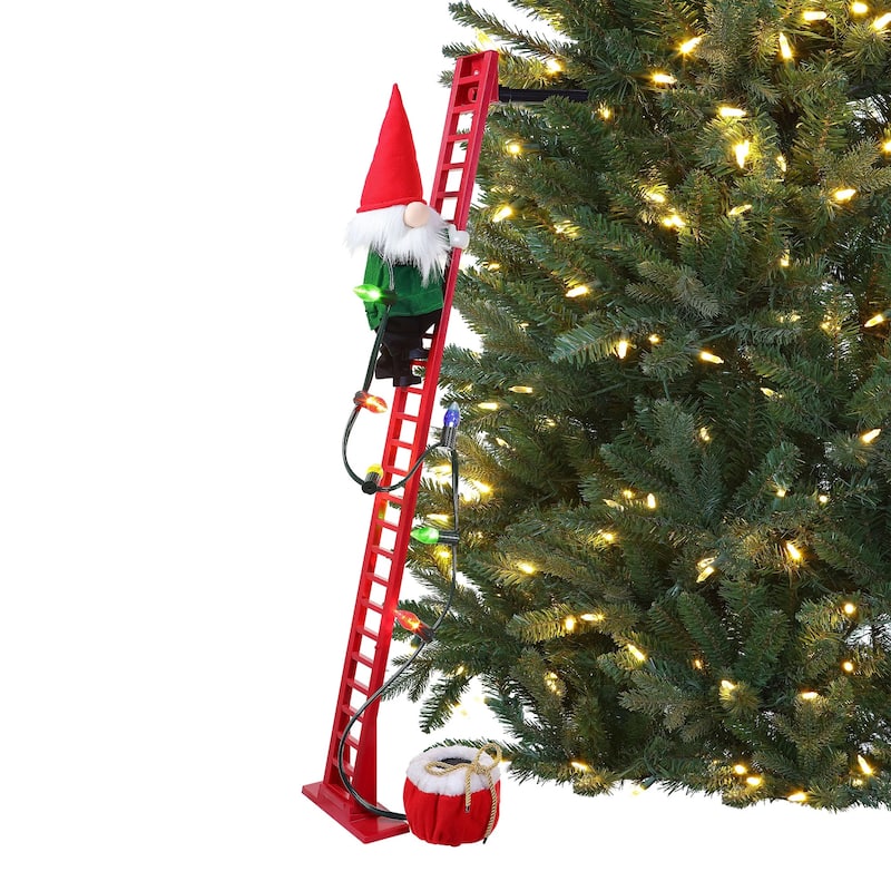 Mr. Christmas Animated and Musical Climbing Gnome with Light Strand Decoration - Red
