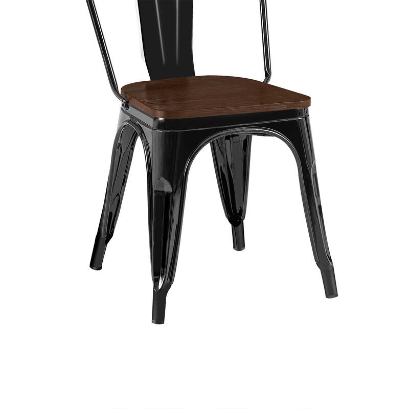 18" Modern Industrial Metal Stackable Black and Brown Dining Chair, 2PCS - 18" W X 18" D X 33" H