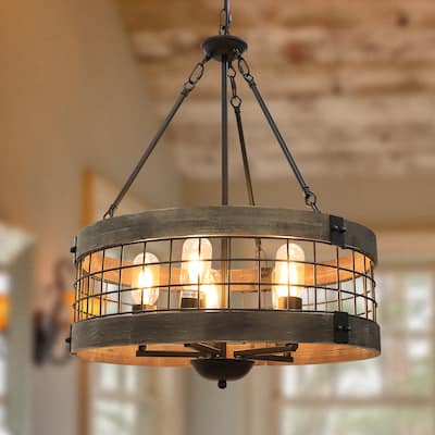 Farmhouse Rustic Chandelier 5-Light Round Hanging Pendant Light - 78"x18.9"(Hx Dia)