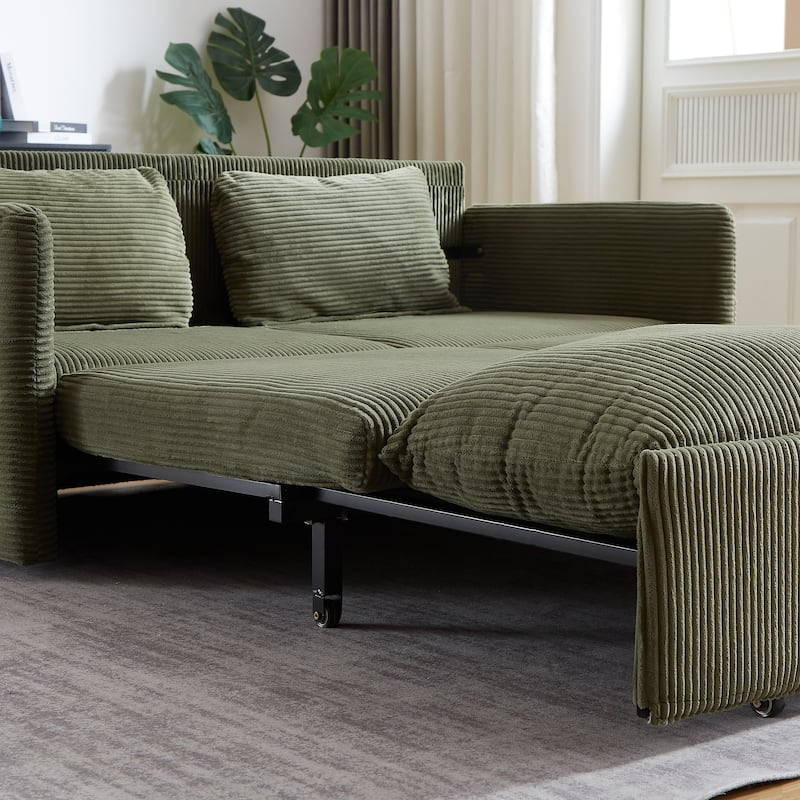 64.5" Loveseat Sofa with Pullout Bed,Corduroy Convertible Sleeper Sofa