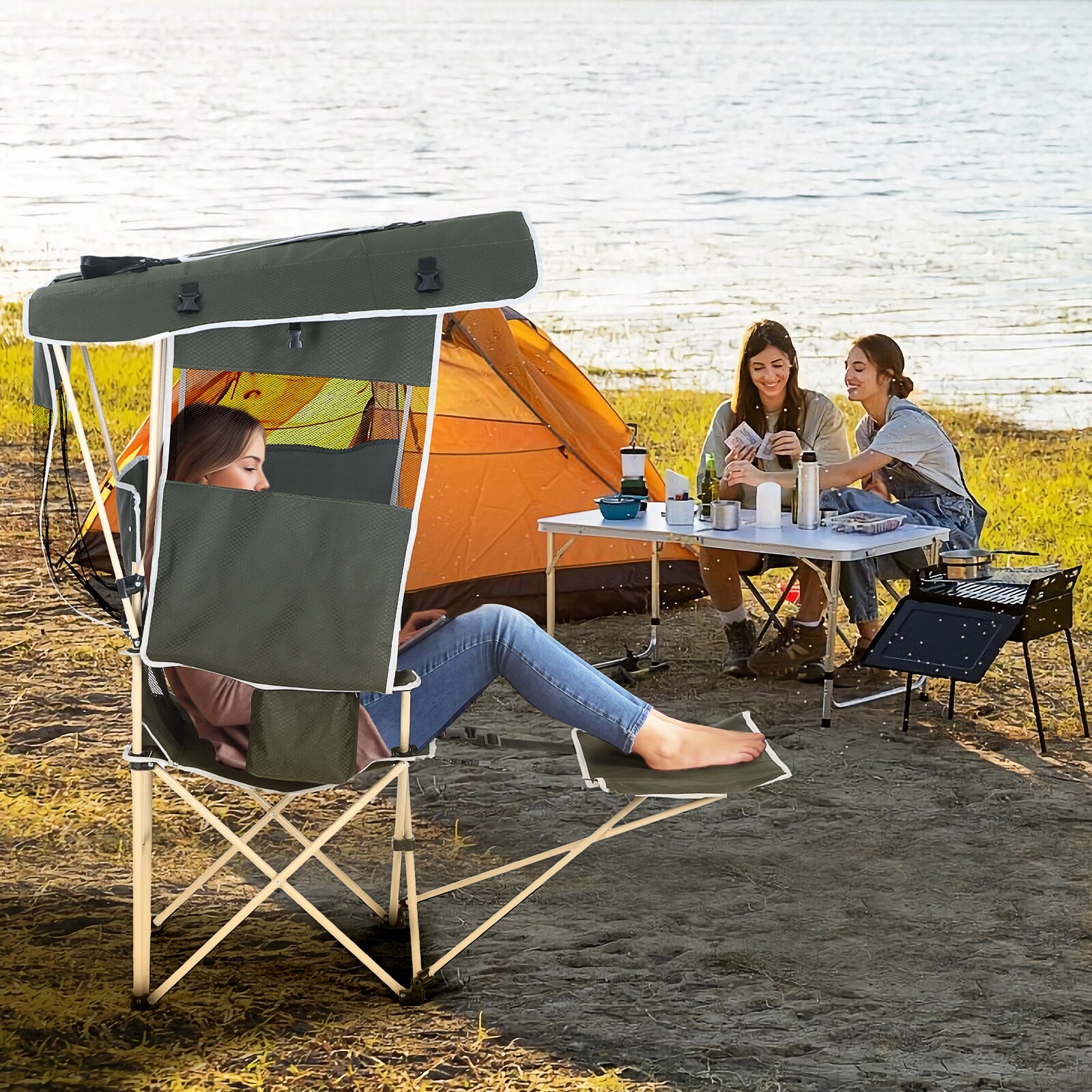 Camping Chair, Sports Chairs, Chair with Canopy, Chair with Shades, Beach  Chair, with Removable Footrest, Cooler Bag Side Pocket - Bed Bath \u0026 Beyond  - 42523627, image size:1600x1600