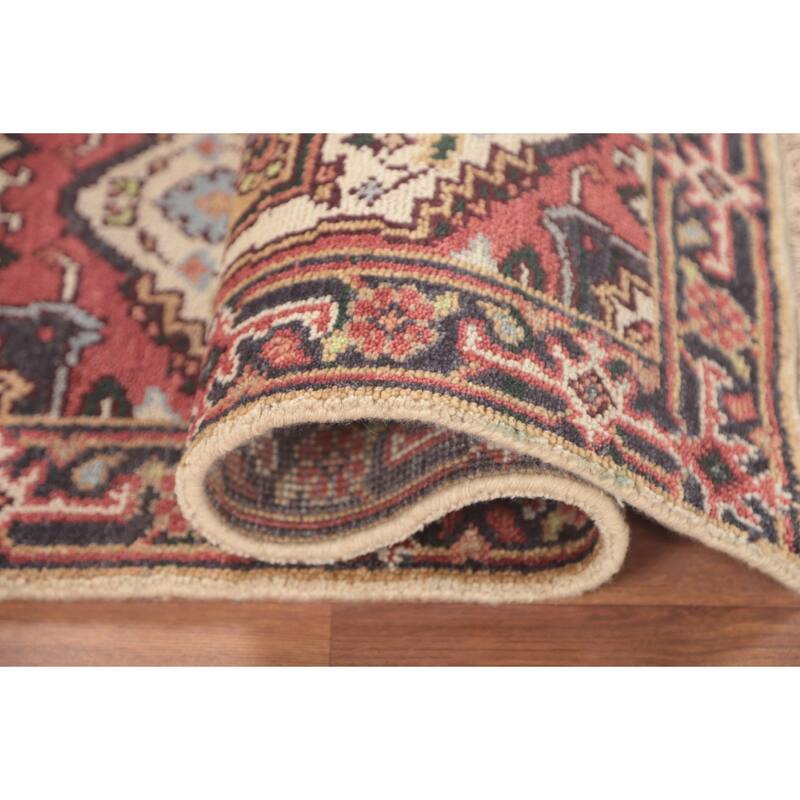 Geometric Heriz-Serapi Accent Rug Handmade Beige Wool Carpet - 2'0"x 4'0"