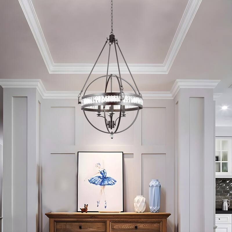 Crystal Orb Pendant Light Bohemian 4-Light Oil Bronze or Silver Luxury Chandelier - N/A