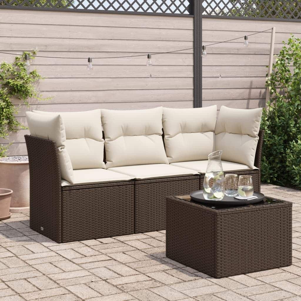 vidaXL Garden Sofa Set Brown PE Rattan Medium Adjustable Feet - 21.7 x 21.7 x 14.6