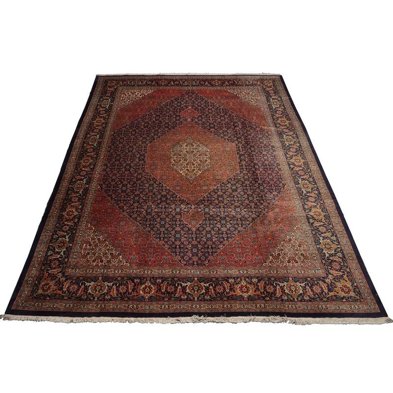 Hand Knotted 300 KPSI Tabriz Navy Wool Traditional Oriental Area Rug - 9' 9'' x 13'