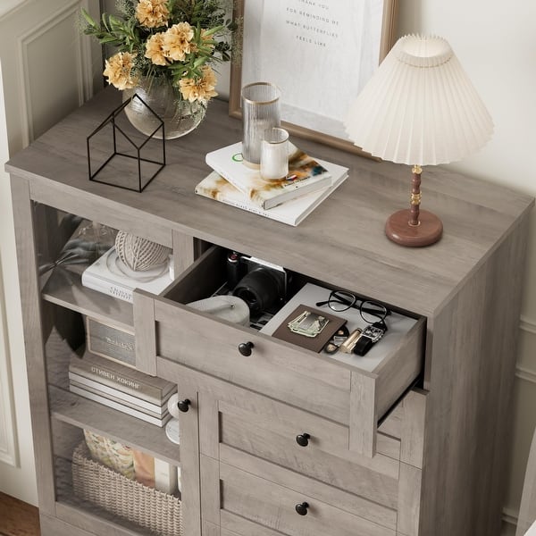5 Drawer Dresser with Door, Storage Cabinet with Drawers and Shelves, Wide Wood Dresser, Modern Chest of Drawers Organizers - Bed Bath & Beyond