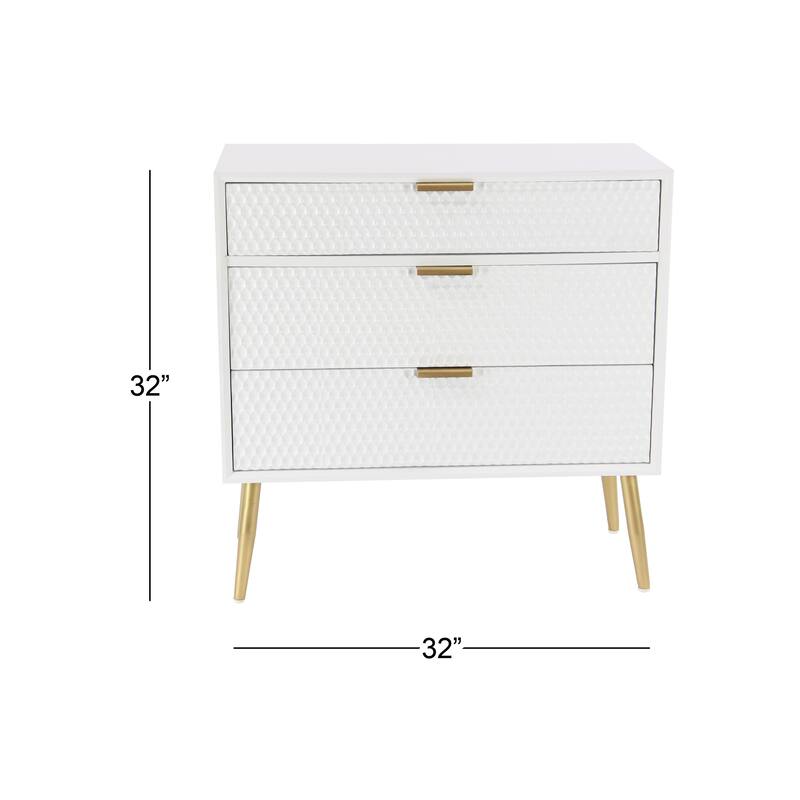 Wooden Geometric 3 Drawer Chest with Gold Legs - White - Roche River Decor