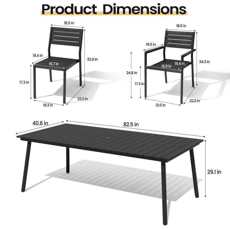 9PC Outdoor Patio Dining Set Aluminum Umbrella Hole Table with Stackable Chairs