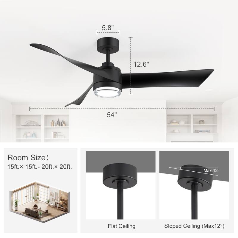 54" ABS 3-Blade LED Ceiling Fan with Light and Remote