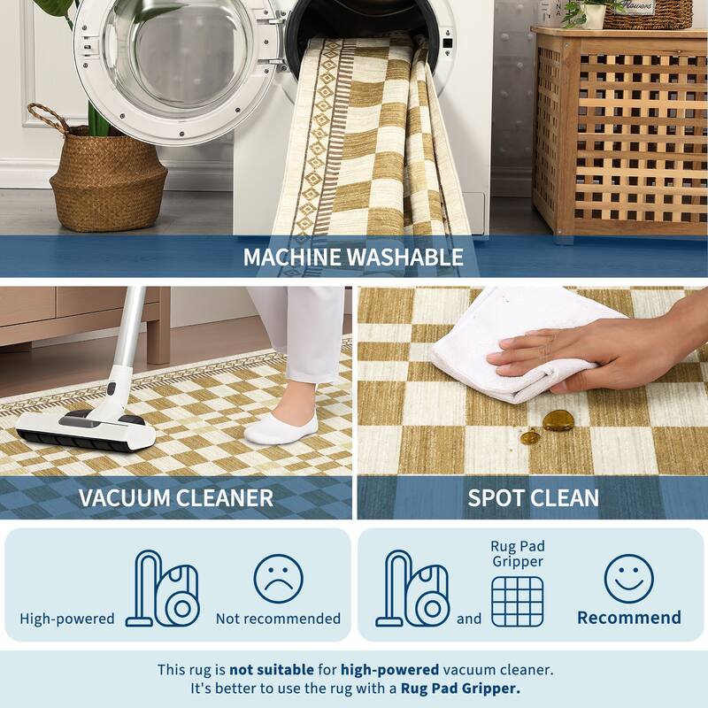 Checkered Area Rugs for Living Room Soft Modern Geometric Rug Non-Slip Low Pile Carpet for Bedroom, Dining Room